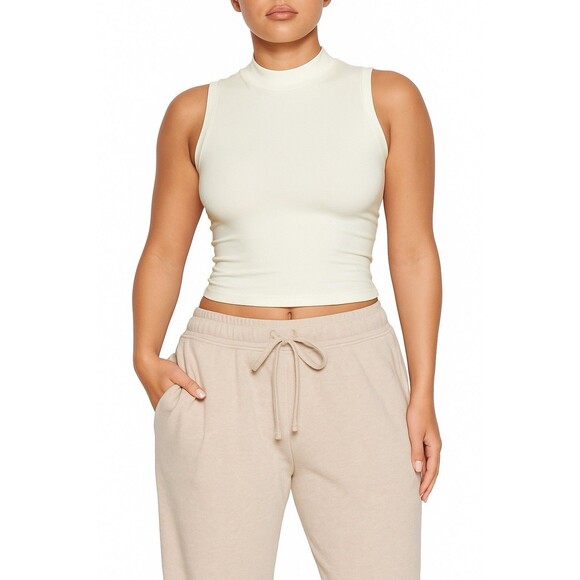 Skims High Neck Tank NWT XXL Cotton Jersey Neutral Bone Stretch Minimalist Layer - Picture 1 of 5
